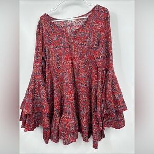 Bucketlist Tiered Tunic Top in Red Floral Small Oversized EUC bucket list